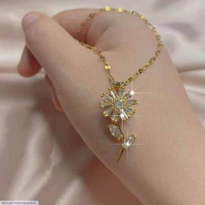 Sunflower Design Gold Plated Zircon Pendant