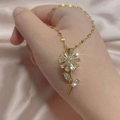 Sunflower Design Gold Plated Zircon Pendant
