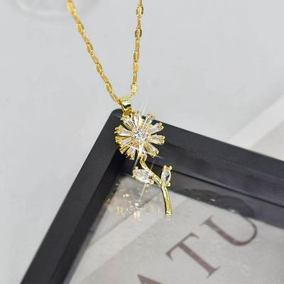 Sunflower Design Gold Plated Zircon Pendant