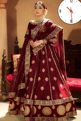 Beautiful Maroon Katan Silk Lehenga Choli Set - 4 Pcs with Embroidered Pattern