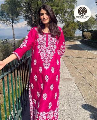 Chikankari Embroidered Pink Kurta - 1 Pc Linen Women's Stitched Wear
