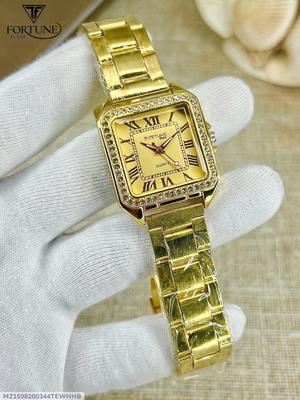 Women's Golden Quartz Chain Strap Watch - 1 Pc Water Resistant Timepiece