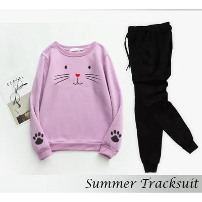 2 Pcs Women's Stitched Fleece Printed Sweatshirt Tracksuit