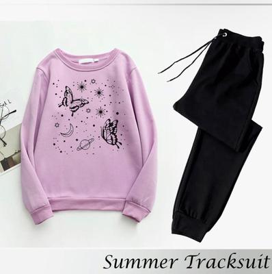 2 Pcs Women's Stitched Fleece Printed Sweatshirt Tracksuit