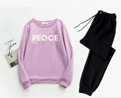 2 Pcs Women's Stitched Fleece Printed Sweatshirt Tracksuit