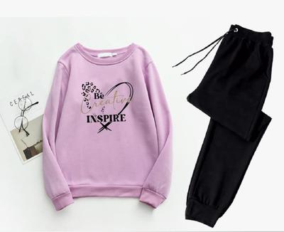 2 Pcs Women's Stitched Fleece Printed Sweatshirt Tracksuit