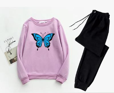 2 Pcs Women's Stitched Fleece Printed Sweatshirt Tracksuit