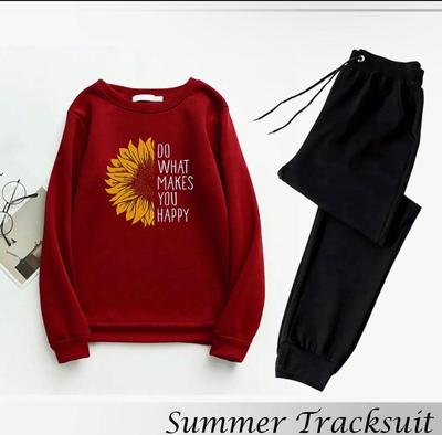 2 Pcs Women's Stitched Fleece Printed Sweatshirt Tracksuit