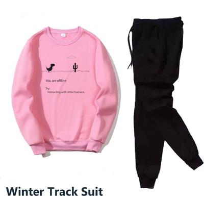 2 Pcs Women's Stitched Fleece Printed Sweatshirt Tracksuit