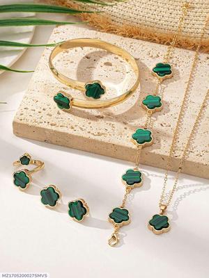 Flower Design Gold Plated Necklace And Bracelet Set