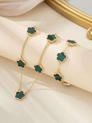 Flower Design Gold Plated Necklace And Bracelet Set