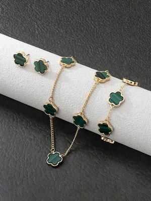 Flower Design Gold Plated Necklace And Bracelet Set