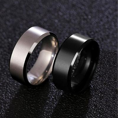 Boy's Titanium Pure Black Heavy Wait Ring ,Pack Of 2