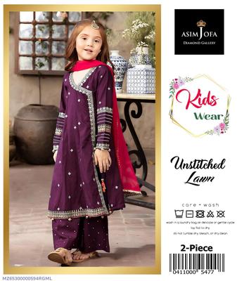 2 Pcs Girl's Lawn Embroidered Unstitched Suit