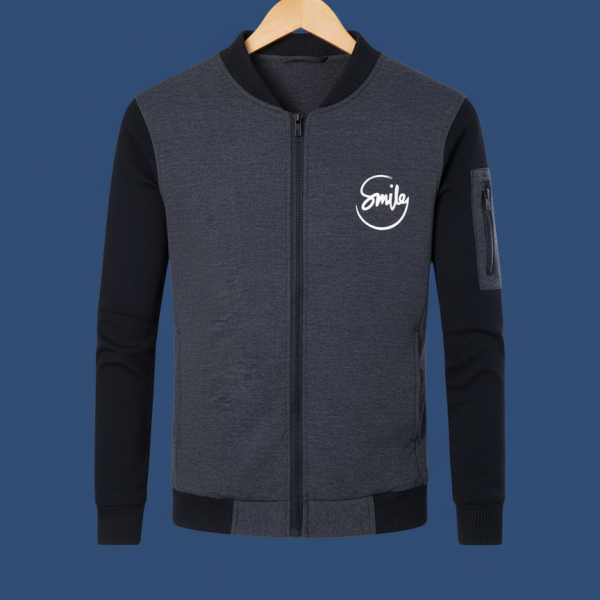 New Winter Collection Charcoal Grey “smile” Printed Zipper Jacket For Men & Boys – Premium French Fleece, Stylish, Warm & Comfortable Winter Wear (m, L, Xl)
