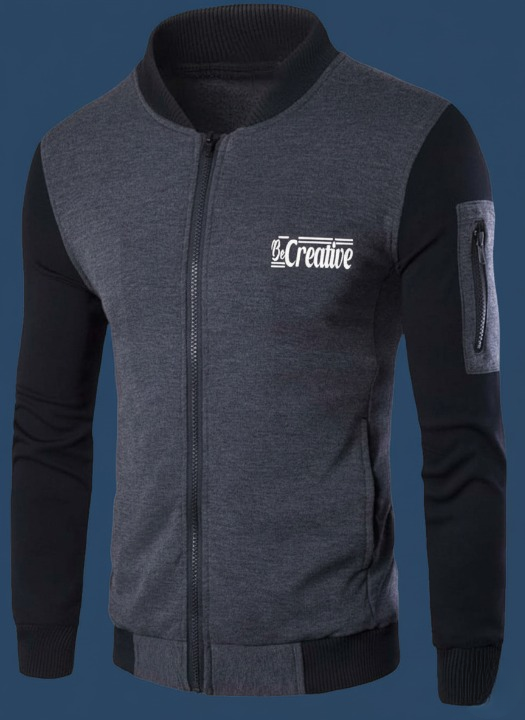 New Winter Collection Charcoal Grey “be Creative” Printed Zipper Jacket For Men & Boys – French Fleece, Premium Quality, Stylish & Comfortable Winter Wear
