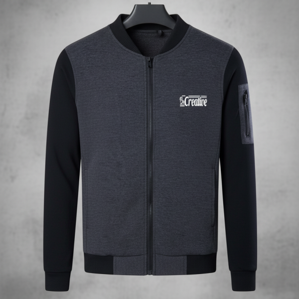 New Winter Collection Charcoal Grey “be Creative” Printed Zipper Jacket For Men & Boys – French Fleece, Premium Quality, Stylish & Comfortable Winter Wear