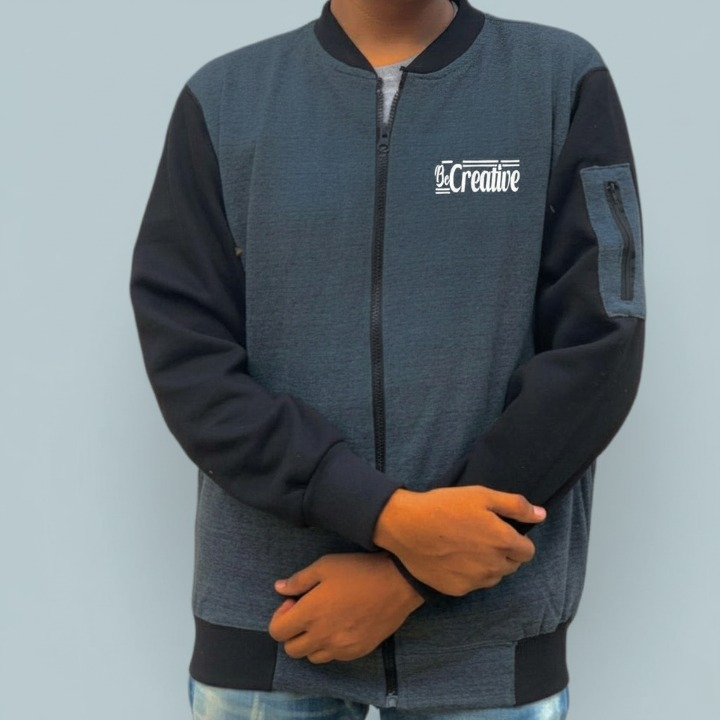New Winter Collection Charcoal Grey “be Creative” Printed Zipper Jacket For Men & Boys – French Fleece, Premium Quality, Stylish & Comfortable Winter Wear