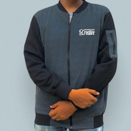 New Winter Collection Charcoal Grey “be Creative” Printed Zipper Jacket For Men & Boys – French Fleece, Premium Quality, Stylish & Comfortable Winter Wear