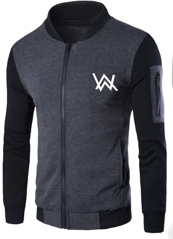 New Winter Collection Charcoal Grey Wa Printed Zipper Jacket For Men & Boys – Premium Fleece Material, Stylish Bomber Design, Full Front Zipper Closure