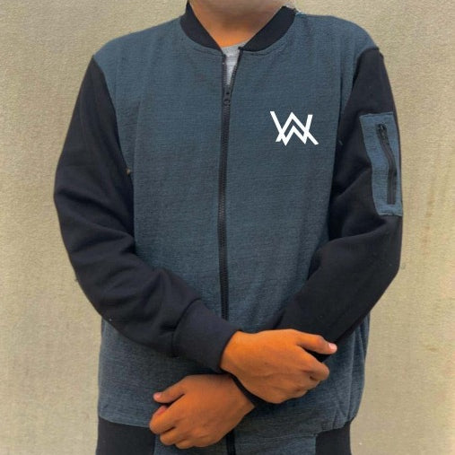 New Winter Collection Charcoal Grey Wa Printed Zipper Jacket For Men & Boys – Premium Fleece Material, Stylish Bomber Design, Full Front Zipper Closure