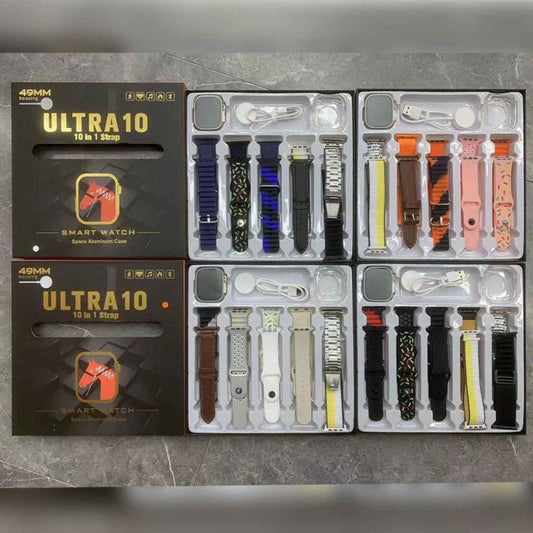 Ultra Smart Watch | 10 In 1 Straps | Super Hd Display | Bt Calling | Wireless Charging ( Multi Color Straps)