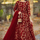 Beautiful Maroon Katan Silk Lehenga Choli Set - 4 Pcs with Embroidered Pattern