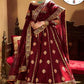 Beautiful Maroon Katan Silk Lehenga Choli Set - 4 Pcs with Embroidered Pattern