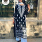 Women's Chikankari Embroidered Linen Kurta - 1 Pc, Round Neck, Black