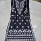 Women's Chikankari Embroidered Linen Kurta - 1 Pc, Round Neck, Black
