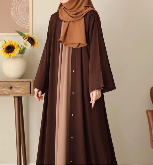 Classic Women's Brown Georgette Full Abaya With Stoller - 1 Pcs