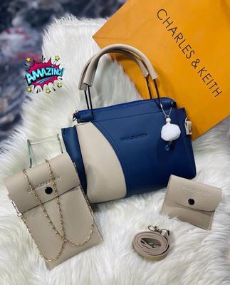 Chic Girl's 3 Pcs Rexine Hand Bag Set - Trendy Plain Design