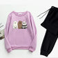 2 Pcs Women's Stitched Fleece Printed Sweatshirt Tracksuit