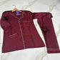 Luxurious Maroon Silk Night Suit - 2 Pcs Sleep Shirt & Trouser Set