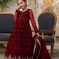 3 Pcs Girl's Chiffon Embroidered Frock And Trouser Set