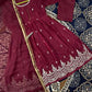 3 Pcs Girl's Chiffon Embroidered Frock And Trouser Set