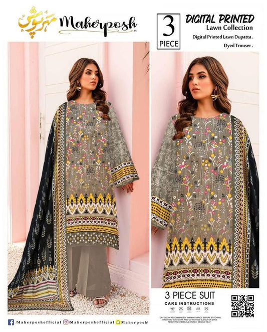 3 Pcs Women's Unstitched Lawn Printed Suit