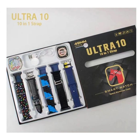Ultra Smart Watch | 10 In 1 Straps | Super Hd Display | Bt Calling | Wireless Charging ( Multi Color Straps)