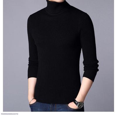 1 Pc Men's Ribbed Plain Highneck