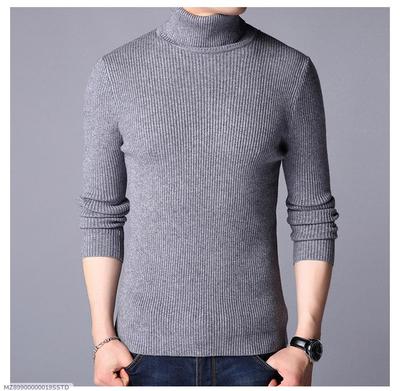 1 Pc Men's Ribbed Plain Highneck
