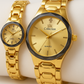Gold Couple Watch Set – Luxury Quartz Timepieces For Him & Her With Polished Bracelet Design