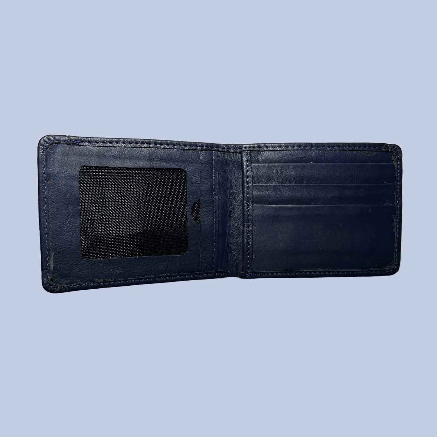 Buffalo Leather Plain Wallet Men Short Wallet Purse Small Vintage Wallets Card Holder ( Dark Blue )