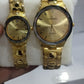 Gold Couple Watch Set – Luxury Quartz Timepieces For Him & Her With Polished Bracelet Design